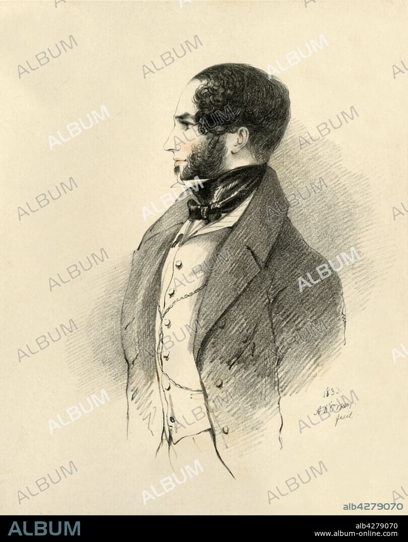 RICHARD JAMES LANE. 'The Marquis of Conyngham', 1833. Portrait of General Francis Nathaniel Conyngham, 2nd Marquess Conyngham (1797-1876), a British soldier, courtier and politician. From "Portraits by Count D'Orsay", an album assembled by Lady Georgiana Codrington. [1850s].