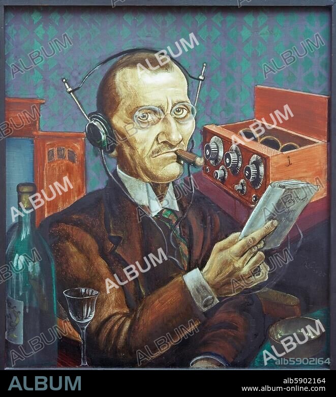 KURT GUENTHER. Günther, Kurt. 1893-1955. "Der Radionist / Kleinbürger am Radio". (The Radio Addict / Petit Bourgeois by the Radio), 1927. Tempera on wood, 55 × 49cm. Inv. A IV 134. Berlin, SMB, Nationalgalerie.