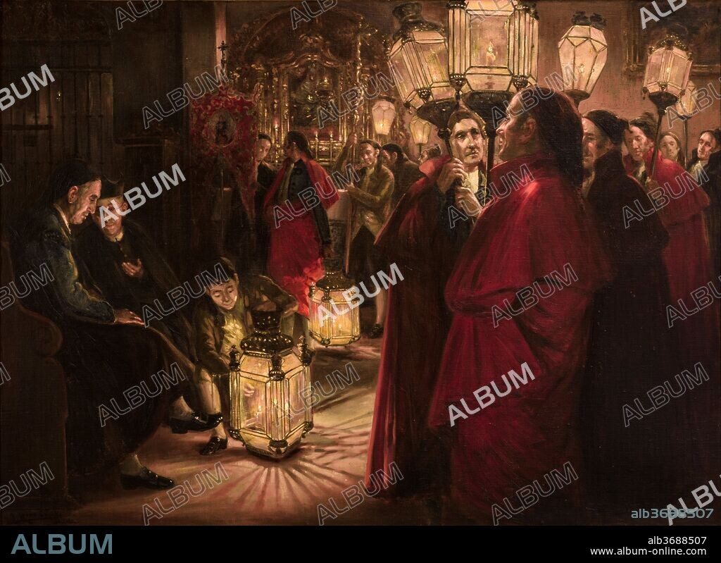 José Rico Cejudo / "Preparando rosario", 1922, Oil on canvas, 0.92 x 1.32 m.