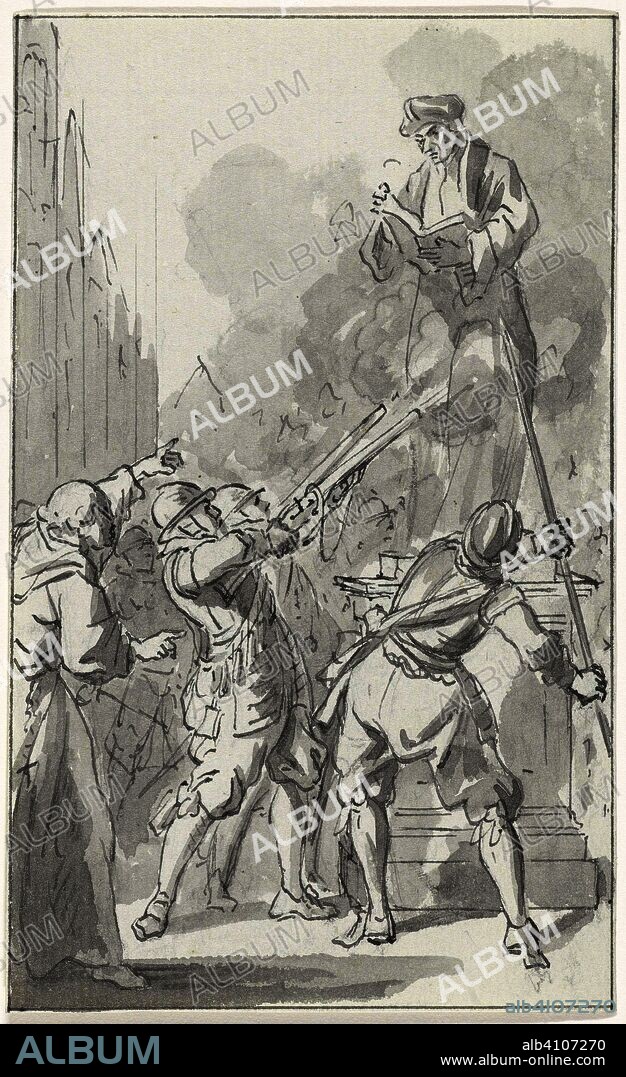 The image of Erasmus in Rotterdam shot by the Spaniards, 1572. Draughtsman: Jacobus Buys. Dating: 1789 - 1791. Place: Netherlands. Measurements: h 150 mm × w 90 mm.