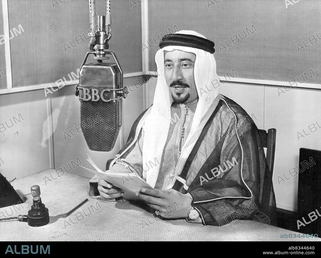 Governor of KuwaitH.E. Shaikh Abdullah Mubarak Al Sabah, Governor of Kuwait and Heir Presumptive to H.H. The Shaikh of Kuwait, recording an interview for the weekly magazine programme "tour of the Week" in the Arabic Service of the British Broadcasting Corporation. September 11, 1951. (Photo by BBC Photograph).