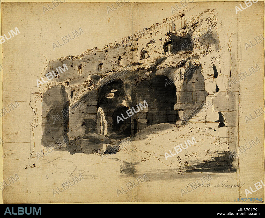 GASPAR VAN WITTEL. The Ruins of an Ancient Amphitheater. Dated: c. 1701. Dimensions: sheet: 41.7 x 54.1 cm (16 7/16 x 21 5/16 in.). Medium: pen and brown ink with gray wash over black chalk  on cream laid paper.