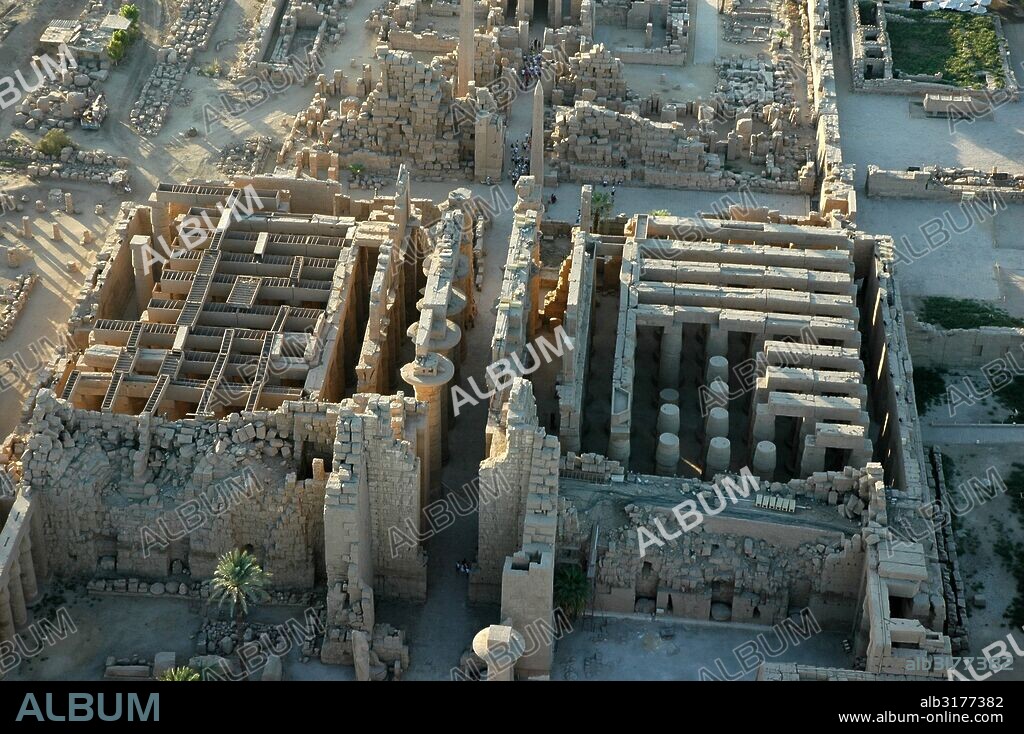 Aerial view of Karnak showing the 2nd Pylon and the Great Hypostyle Hall. Country of Origin: Egypt. Place of Origin: Karnak. Credit Line: Werner Forman Archive/ N. J Saunders.