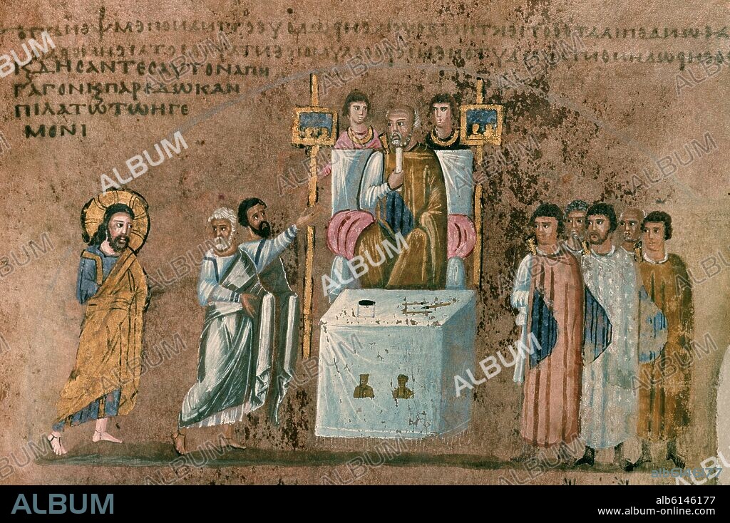 CODEX PURPUREO ROSSANO - CRISTO ANTE PONCIO PILATOS - MINIATURA SIGLO VI - EVANGELARIO SIRIACO.