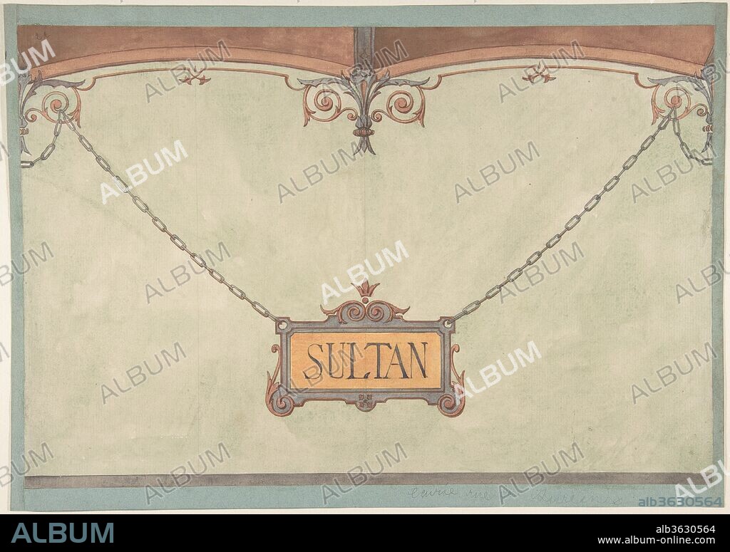 Design for Decorated "Sultan" Plaque for Stable Wall, Hôtel Candamo. Artist: Jules-Edmond-Charles Lachaise (French, died 1897); Eugène-Pierre Gourdet (French, born Paris, 1820-1889). Dimensions: 9 1/4 x 14 1/4 in.  (23.5 x 36.2 cm). Date: ca. 1873.