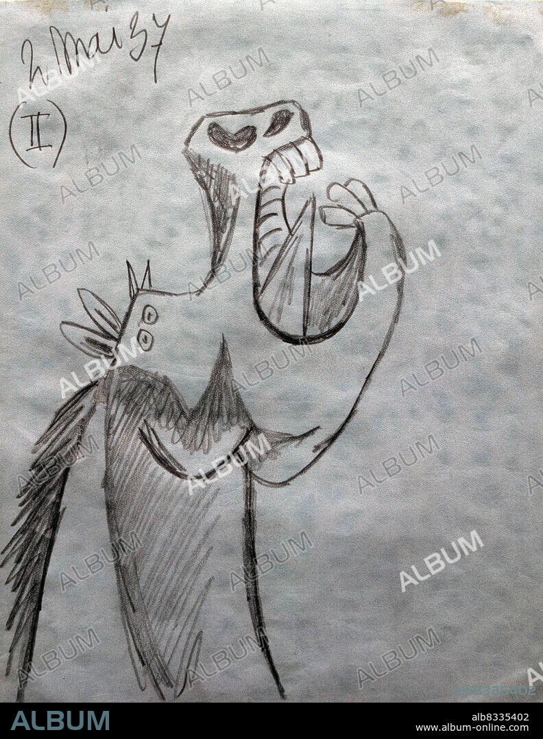 PABLO PICASSO. PICASSO , PABLO RUIZ. PINTOR ESPAÑOL . MALAGA 1881 - 1973. ESTUDIO PARA LA CABEZA DEL CABALLO PARA GUERNICA.. GRAFITO SOBRE PAPEL AZUL . 1937. MUSEO DEL PRADO . MADRID. CASON. ATENCION: AUTOR CONTEMPORANEO SUJETO A COPYRIGHT ©. EL CLIENTE FINAL ES RESPONSABLE DE LA GESTION DE LOS DERECHOS DE AUTOR CON LAS SOCIEDADES EXISTENTES DE GESTION DE DERECHOS O DIRECTAMENTE CON LOS ORGANISMOS TITULARES DE LOS MISMOS.