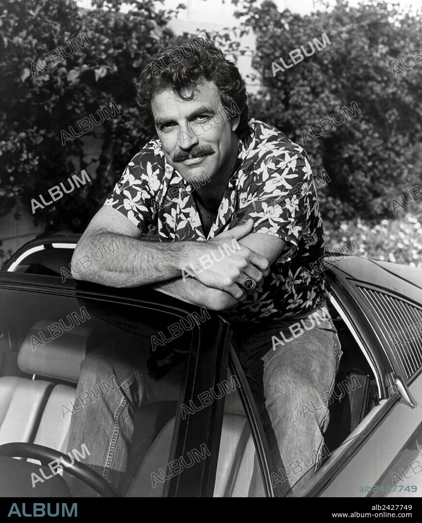 TOM SELLECK in MAGNUM, P. I., 1980. Copyright UNIVERSAL TV.