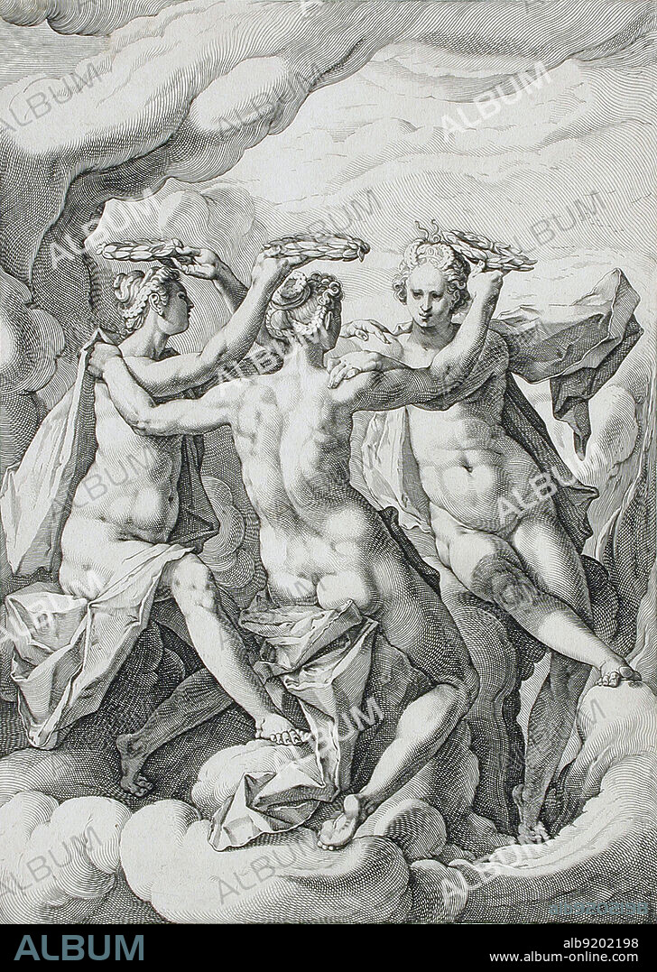 Engraving of The Three Graces from a series entitled: Mythological Subjects by Jacob Matham, 1588. In Greek mythology, a Charis is one of several Charites, goddesses of charm, beauty, nature, human creativity, and fertility. They ordinarily numbered three, from youngest to oldest: Aglaea (splendor), Euphrosyne (mirth), and Thalia (good cheer). In Roman mythology they were known as the Gratiae, the Graces.