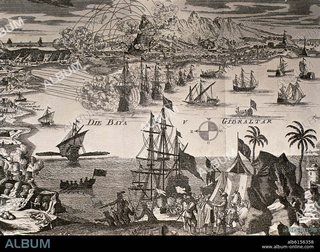 SITIO DE GIBRALTAR POR LAS TROPAS ESPAÑOLAS EN 1727-GRABADO ALEMAN.