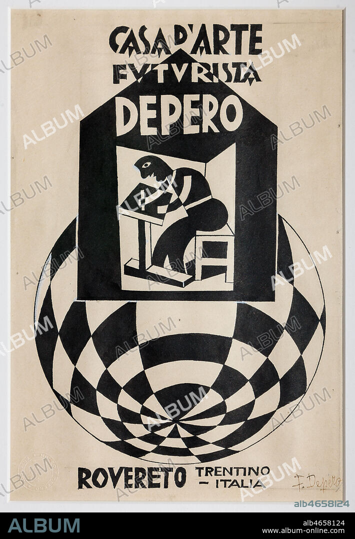 Rovereto, Casa Depero: sketch for the logo "Casa d'Arte Futurista Depero" by Fortunato Depero, 1921 - 1923.