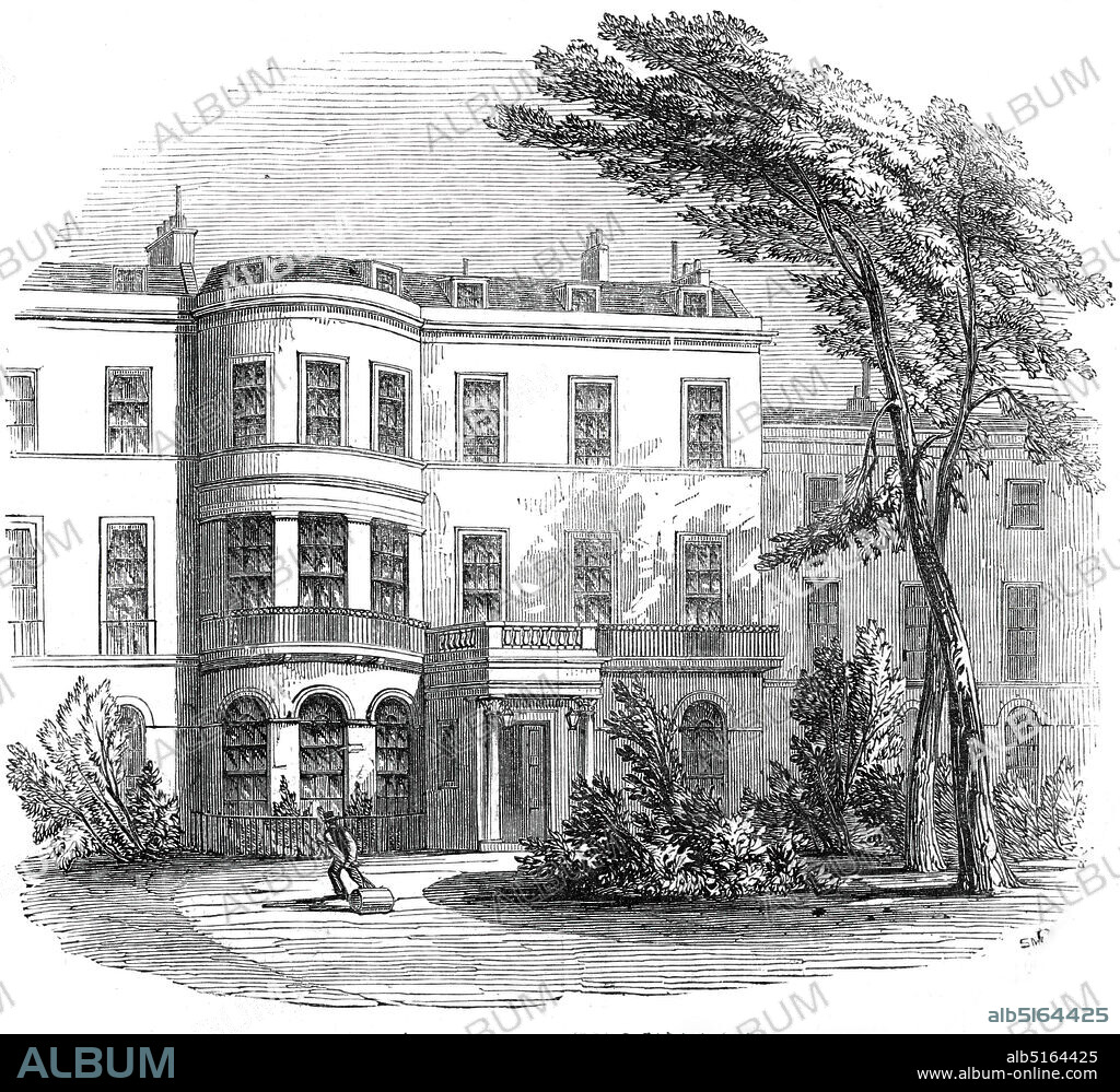 Sir Robert Peel's residence, Whitehall Gardens, 1845. London home of British politician and prime minister Robert Peel, designed by Sir Robert Smirke and built in 1824. From "Illustrated London News", 1845, Vol VII.