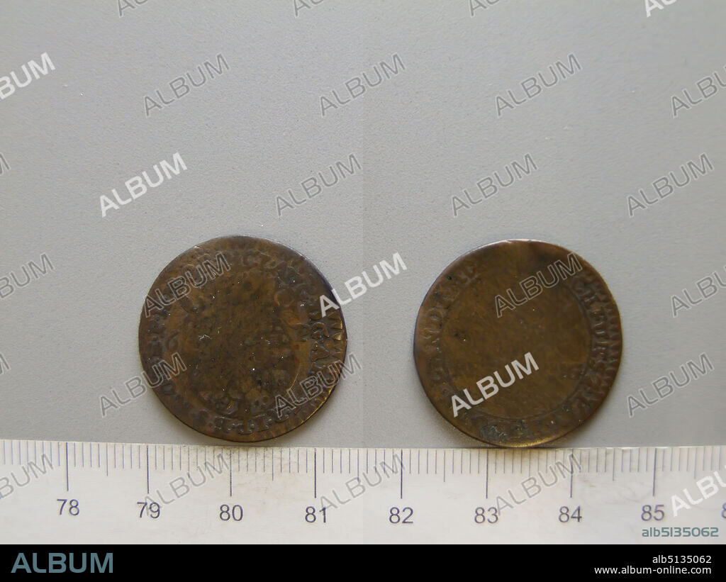 Ruler: Clemens August von Bayern, Mint: Münster in Tirol, Magistrate: Johann Koppers, 6 Pfennig of Clemens August von Bayern from Münster in Tirol, Copper, 4.04 g, 1:00, 29.5 mm, Made in Munster, Tirol, Austria, German, 18th century, Numismatics.