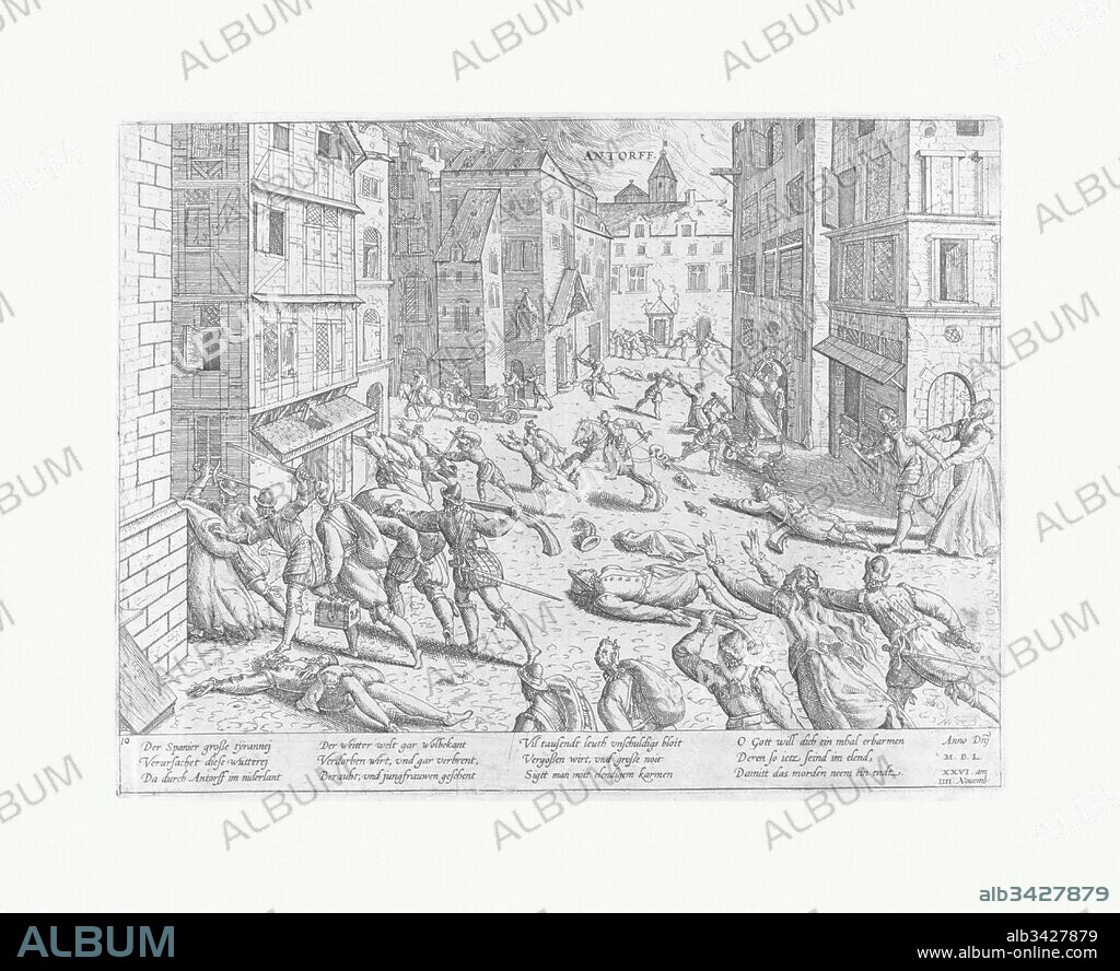 The Sack of Antwerp from Events in the History of the Netherlands, France, Germany and England between 1533 and 1608, 16th century, Book cover: 11 1/4 x 14 in. (28.6 x 35.6 cm), Books, Frans Hogenberg (Netherlandish, 1540–1590).