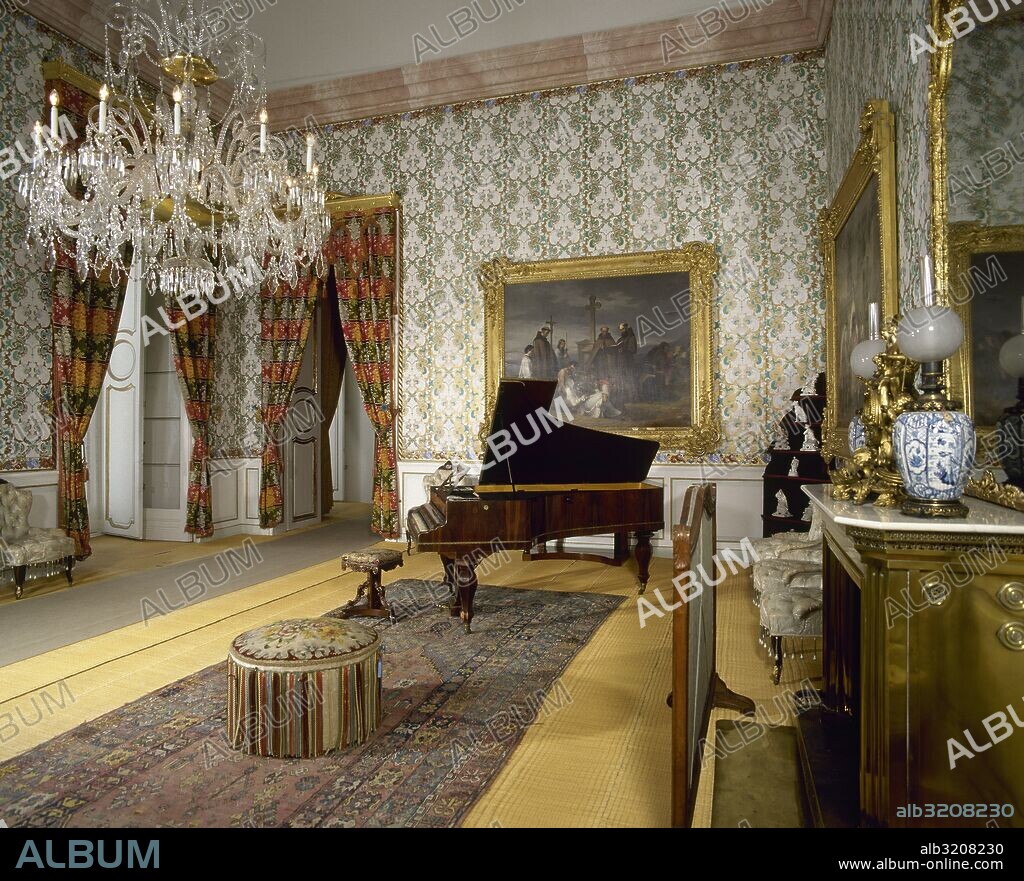 Royal Palace of Riofrio. Residence of Spain's royal family. Patrimonio Nacional(Spanish Property of Cultural Interest). Architect, Virgilio Rabaglio (1711-1800). Music room. San Ildefonso, Province of Segovia, Spain.