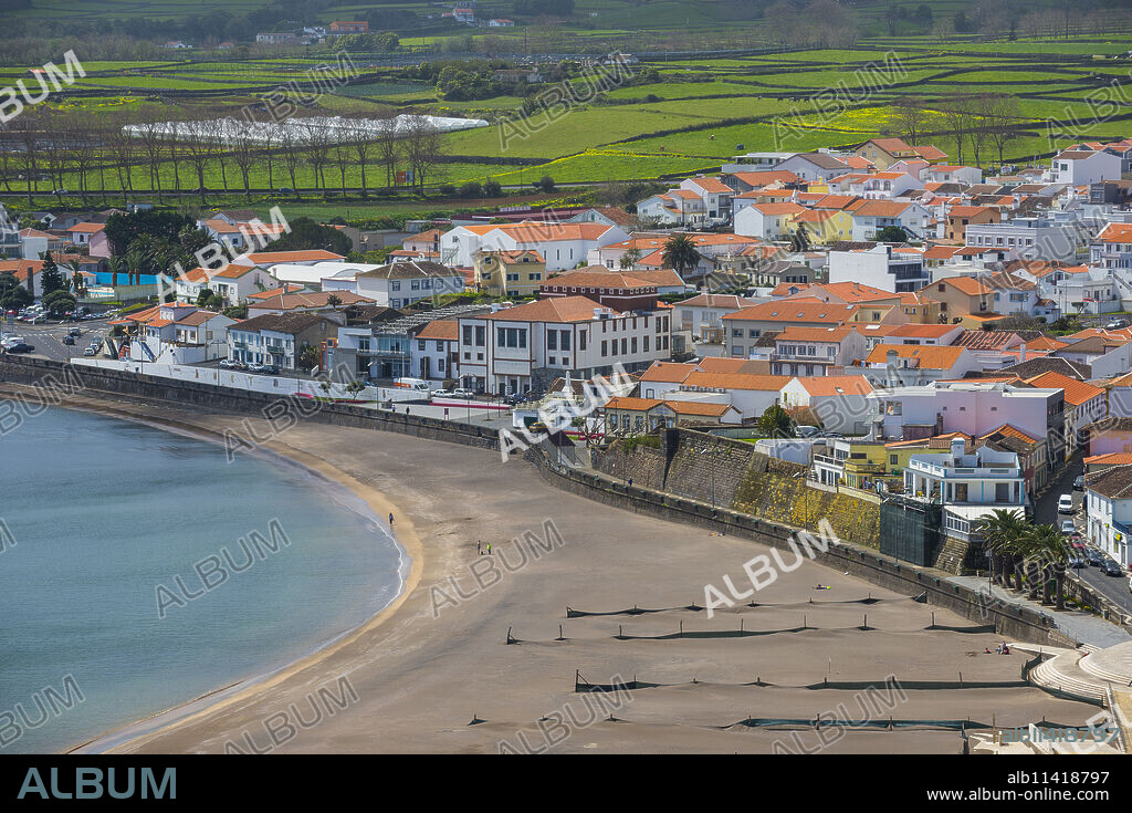 View over Praia da Vittoria from the Gazebo Torch Monument, Island of Terceira, Azores, Portugal, Atlantic, Europe.