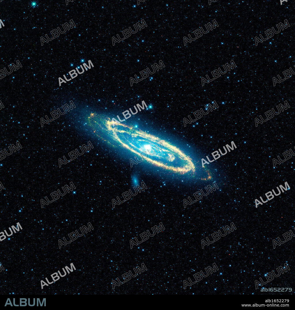 Image of the Andromeda galaxy, M31, captured by NASA's Wide-field Infrared Survey Explorer (WISE). The mosaic covers an area equivalent to more than 100 full moons. Credit NASA. Science Astronomy.
