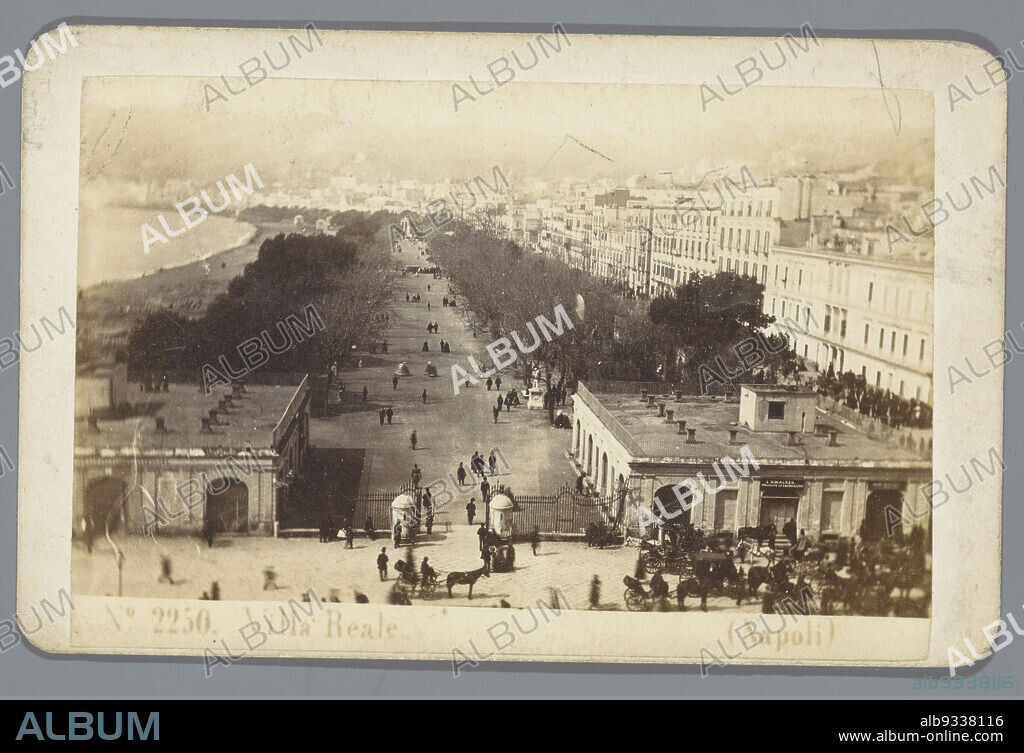 Gardens of Villa Poggio Reale, Naples, Villa Reale (Napoli) (title on object), Giorgio Sommer (attributed to), Naples, 1857 - 1888, cardboard, paper, albumen print, height 65 mm × width 102 mm.