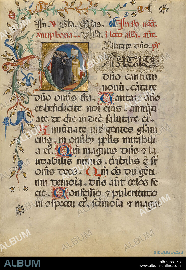 UNKNOWN. Initial C: Monks Singing. Date/Period: Ca. 1420. Detached leaf. Tempera colors, gold leaf, and ink on parchment. Height: 465 mm (18.30 in); Width: 346 mm (13.62 in).