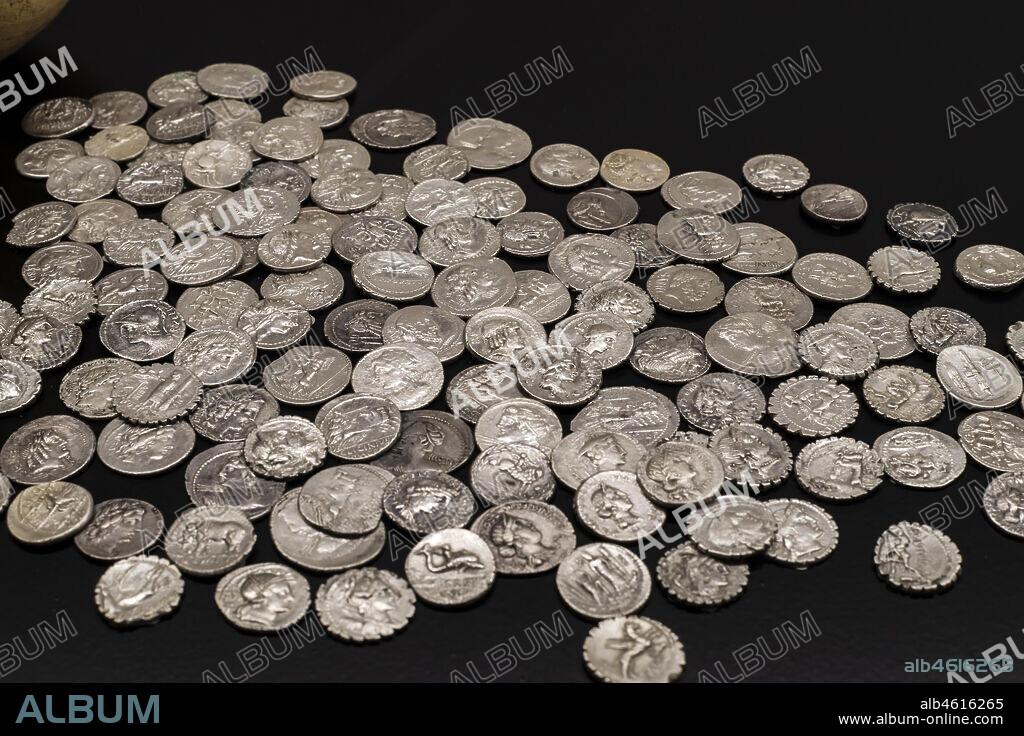 Archaeological zone of ruins of Ampurias,treasure of denarii,Girona,Spain,Europe.
