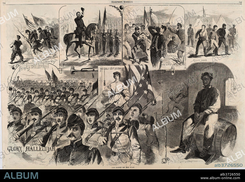 AFTER WINSLOW HOMER. The Songs of War. Dated: published 1861. Dimensions: image: 35.2 x 50.8 cm (13 7/8 x 20 in.)  sheet: 40.2 x 56.4 cm (15 13/16 x 22 3/16 in.). Medium: wood engraving on newsprint.