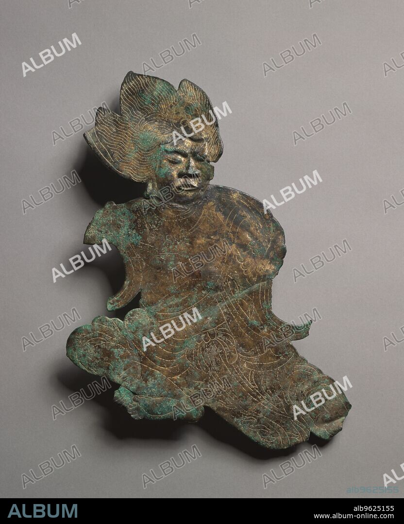 Zao Gongen, 1100-1185. Zao Gongen is the deity of Mount Kinpu, in the Yoshino Mountains south of Nara. His iconography is based on Buddhist guardian figures, a fitting guise for the protector of Shugendo, a Shinto-Buddhist cult devoted to ascetic practices and mountain worship. This fragment is from a votive mirror called a kakebotoke with metal fittings at the top through which a cord could be used to hang it.