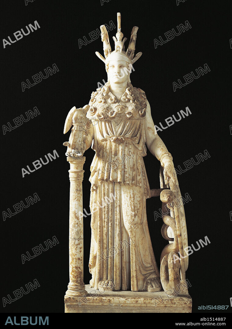 Greek civilization. Statue of Athena Parthenos. Roman copy of an original by Phidias of the 2nd century b.C.