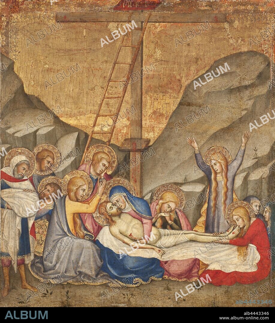 Andrea di Bartolo, The Lamentation, Christ's budget, painting, religious art, Oil on wood, Height, 54 cm (21.2 inches), Width, 49 cm (19.2 inches).