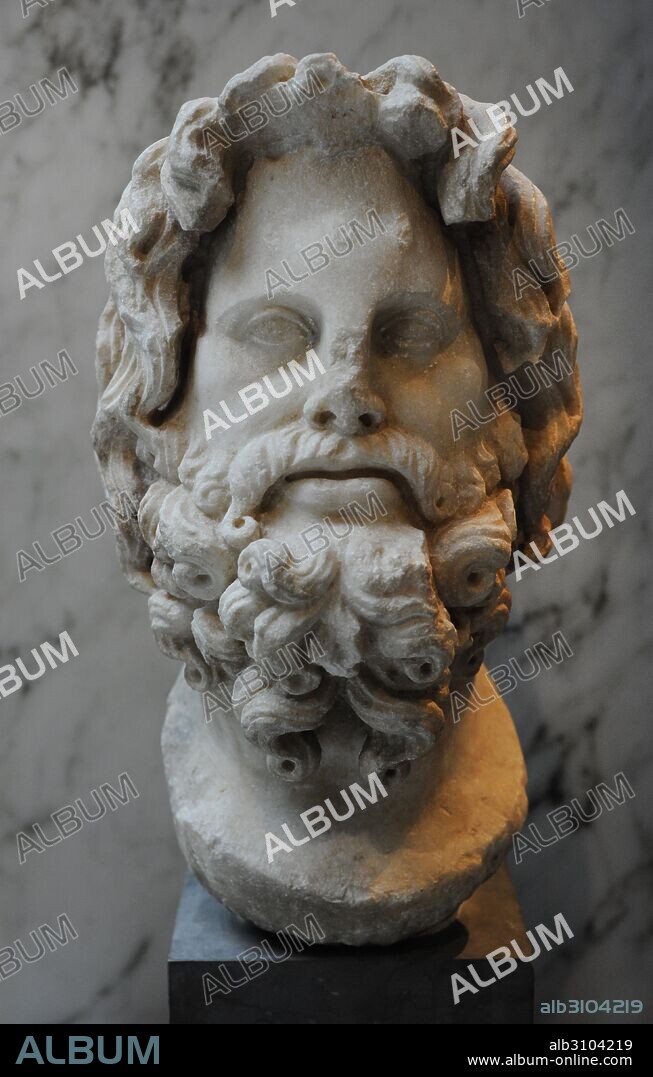 Roman head of God Serapis. Marble. C. 150-200 AD. Museum of Mediterranean and Near Eastern Antiquities. Stockholm. Sweden.