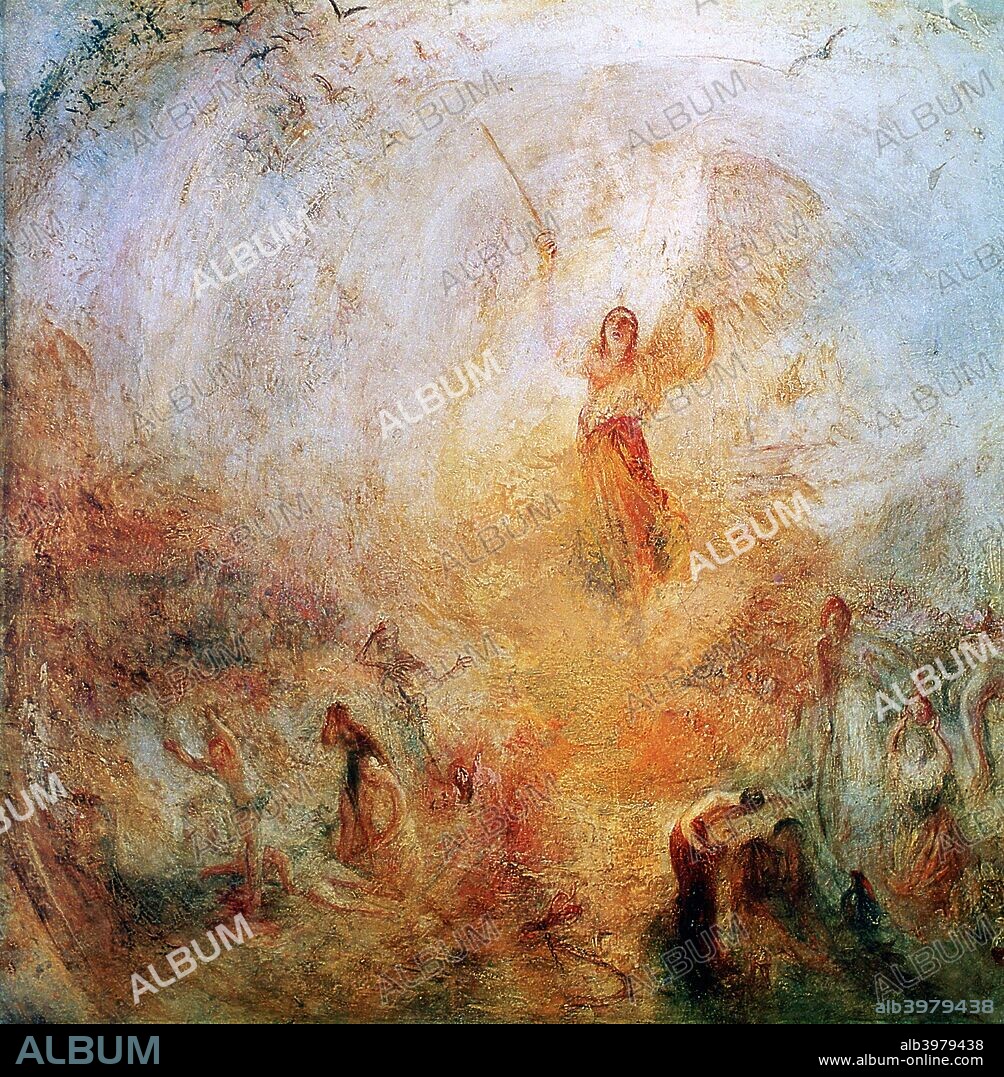 'The Angel Standing in the Sun', 1846. The Archangel Michael with flaming sword on Judgement Day. From Tate Britain, London.