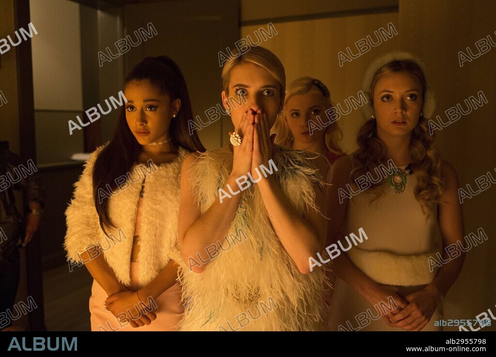 ABIGAIL BRESLIN, ARIANA GRANDE, BILLIE LOURD and EMMA ROBERTS in SCREAM QUEENS, 2015, directed by RYAN MURPHY. Copyright TWENTIETH CENTURY FOX TELEVISION/RYAN MURPHY PRODUCTIONS/SEC.