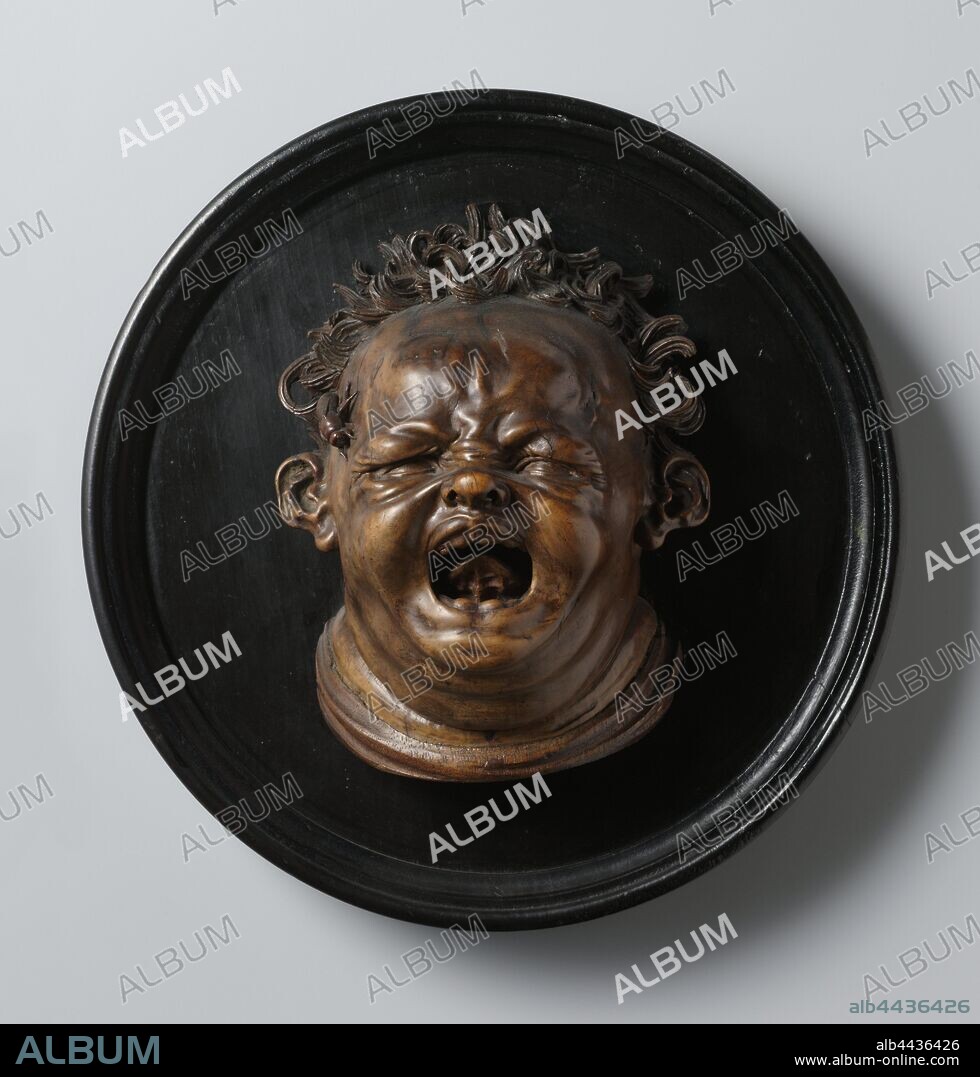 Screaming Child, Stung by a Bee Screaming Child, Stung by a Bee Screaming Amor, Buxu wood bust, mounted on a round wooden frame, painted in black. Under the head a support of wood that is not original. At the rear a copper suspension eye., Hendrik de Keyser (I) (attributed to), Amsterdam, c. 1615, boxwood (hardwood), h 17 cm.