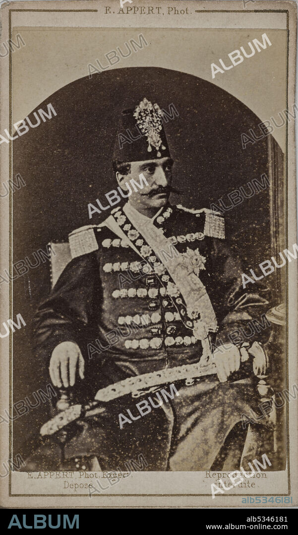ERNEST CHARLES APPERT. Portrait of Nasser al-Din Shah Qajar (1831-1896), Shahanshah of Persia.