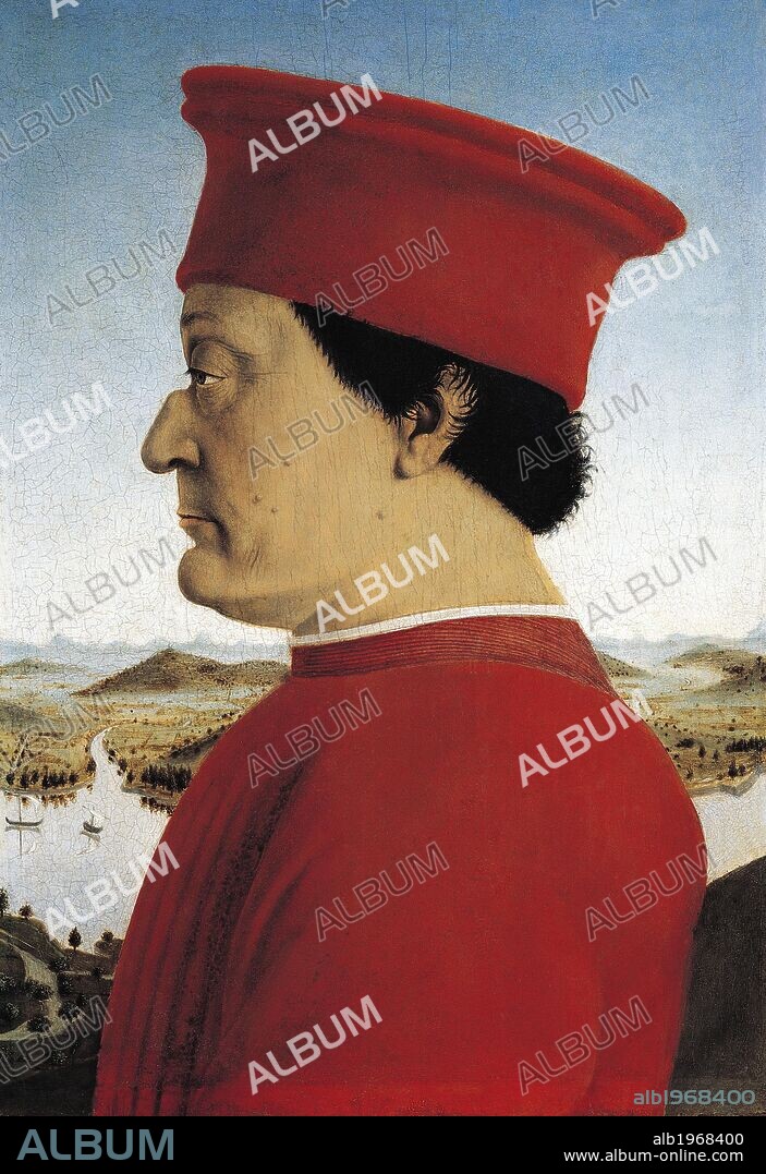 Diptych of the Dukes of Urbino: Portrait of Federico da Montefeltro, ca 1465-70, by Piero della Francesca (1412-1492), tempera on panel, 47x33 cm.
