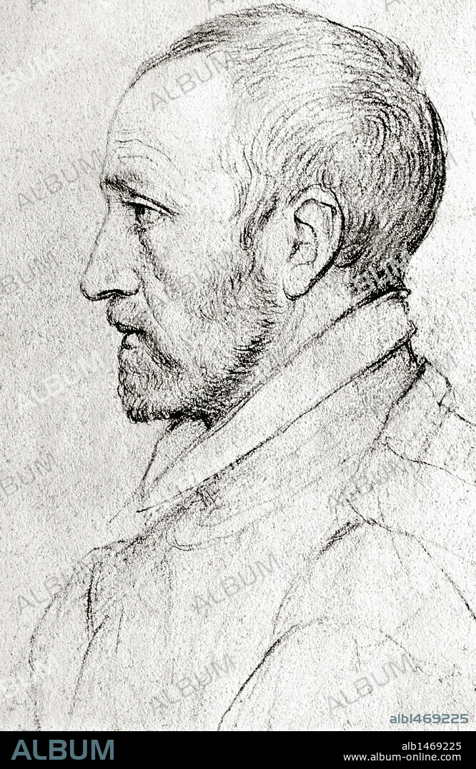 DORAT, Jean (Limoges, 1508-París, 1588). Poeta y humanista francés, de verdadero nombre Dinemandi. Entre sus obras destaca "Poematia" (1586), compendio de poemas latinos y griegos. Dibujo.