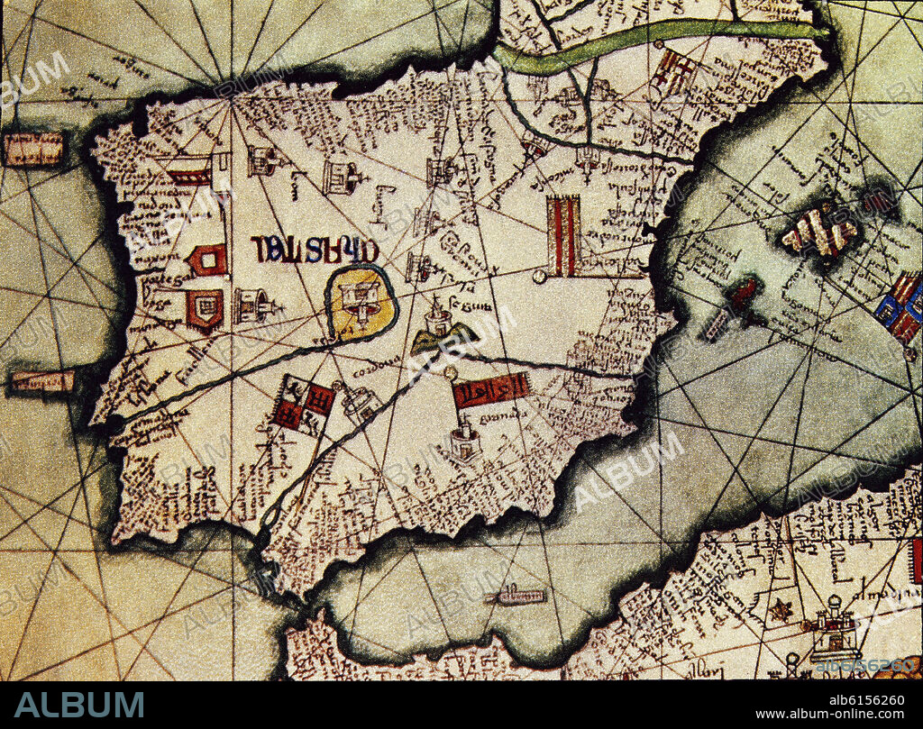 ABRAHAM CRESQUES (1325-1387). ATLAS CATALAN - MAPA DE ESPAÑA - AÑO 1375 -.