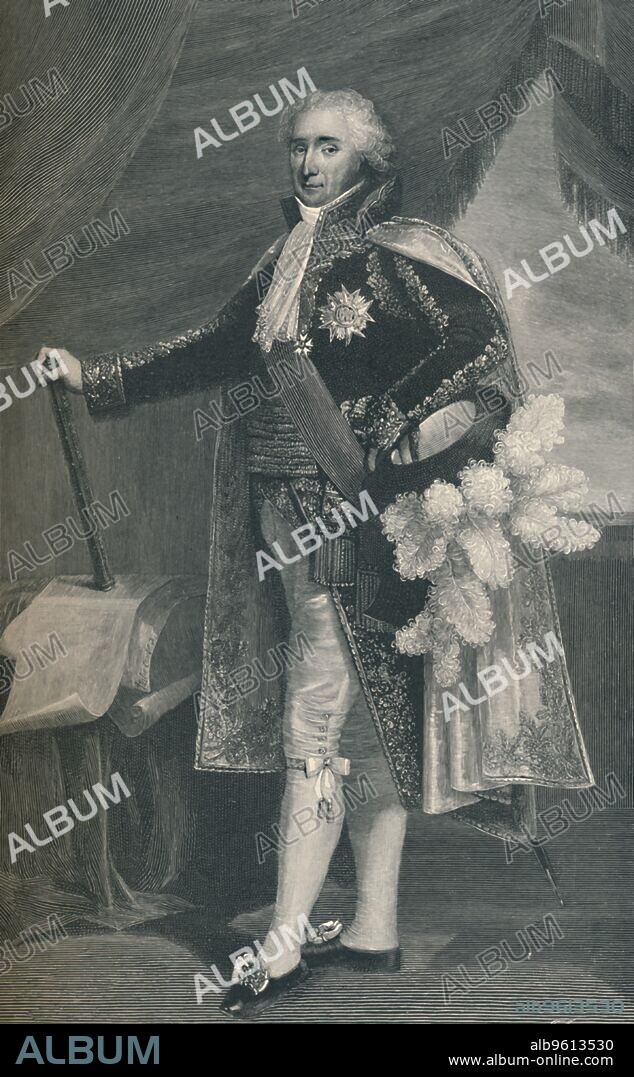 T JOHNSON. 'Marshal Charles-Pierre-François Augereau, Duke of Castiglione', c1800, (1896). Pierre Augereau (1757-1816), duc de Castiglione, was a French soldier and military commander during the Revolutionary and Napoleonic Wars. He was made a Marshal of France. Engraving after the painting by Robert Lefevre. From Life of Napoleon Bonaparte, Volume IV, by William Milligan Sloane. [The Century Co., New York, 1896].