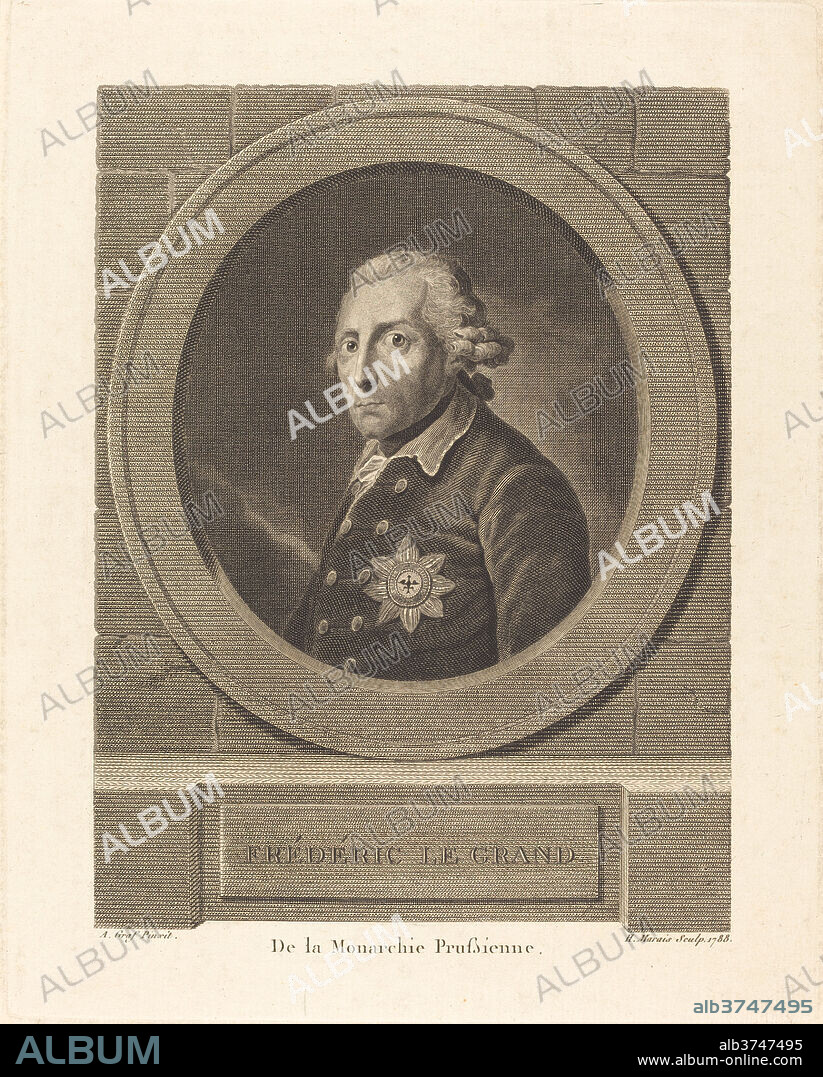 HENRI MARAIS AFTER ANTON GRAFF. Frederick the Great, King of Prussia. Dated: 1788. Dimensions: plate: 26 x 20.6 cm (10 1/4 x 8 1/8 in.)  sheet: 29.4 x 22.2 cm (11 9/16 x 8 3/4 in.). Medium: engraving on laid paper.