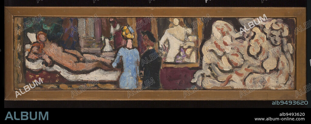 Studies after the Venus of Urbino and the Flora of Titian, made during the exhibition 'Italian Art' at the Petit Palais, Valtat, Louis, Painter, Spring summer 1935, 20th century, Painting, Painting, Oil painting, Cardboard, Height: 15.5 cm, Width: 60 cm, Dimensions - Frame:, Height: 20, Width: 64.5, Thickness: 1 .
