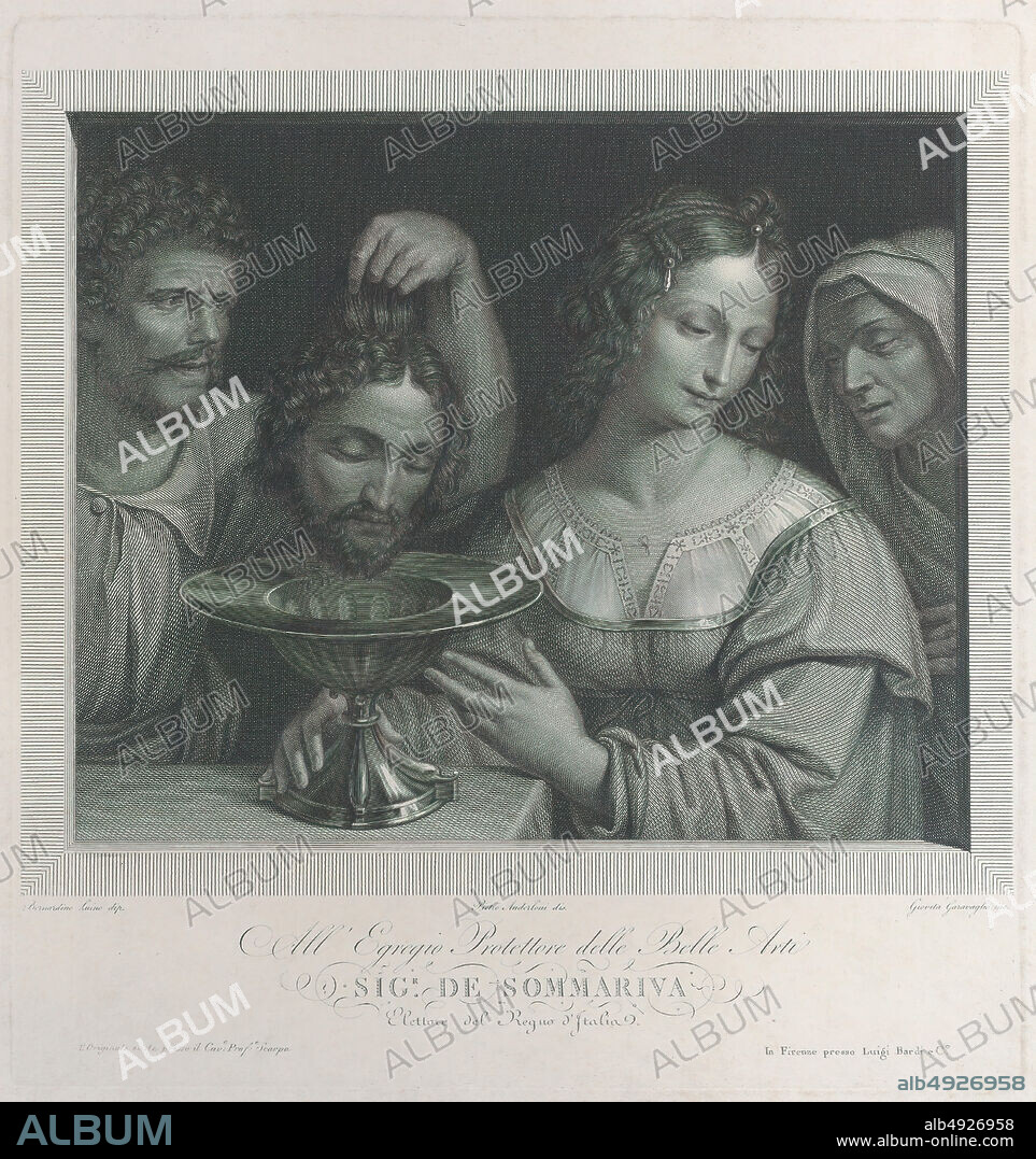 Giovita Garavaglia, Salome and the head of Saint John the Baptist, Giovita Garavaglia (Italian, Pavia 17901835 Florence), Intermediary draftsman Pietro Anderloni (Italian, Sant'Eufemia 17851849 Galbiate), After Bernardino Luini (Italian, ca.14801532), 181535, Engraving, Plate: 12 13/16 × 12 1/8 in. (32.6 × 30.8 cm), Sheet: 16 in. × 18 1/4 in. (40.6 × 46.3 cm), Prints.