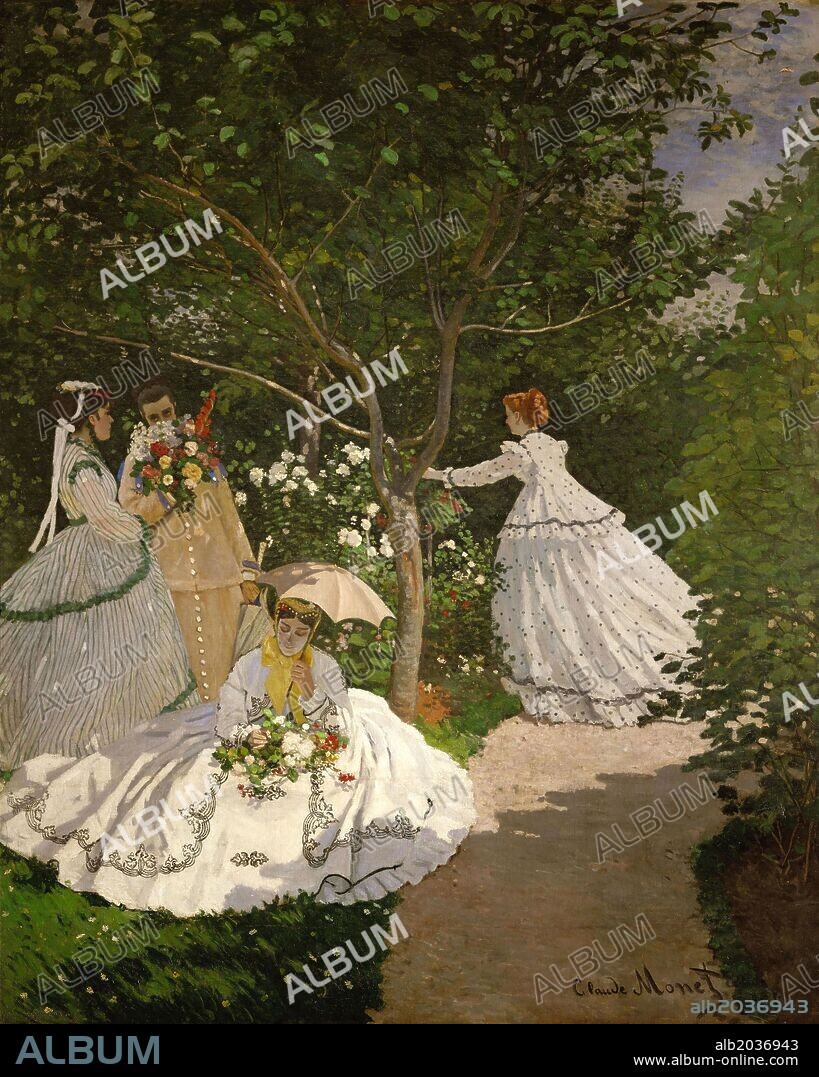 Claude Monet / 'Mujeres en el jardín', 1866-1867, Óleo sobre lienzo, 256 × 208 cm.