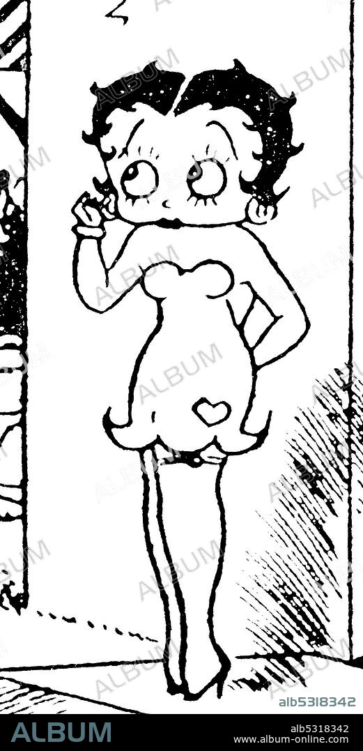 Betty Boob, personaje de dibujos animados que apareció en la serie Talkartoon, producida por Max Fleischer (Fleischer Studios) y lanzada por la Paramount Pictures. Dibujo de 1938.