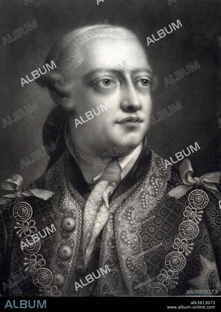 George III (June 4, 1738 - January 29, 1820) was King of Great Britain (1760-1801) and King of the United Kingdom of Great Britain and Ireland until his death. His life and reign, which were longer than any other British monarch before him, were marked by a series of military conflicts involving his kingdoms, much of the rest of Europe, and places farther afield in Africa, the Americas and Asia. Early in his reign, Great Britain defeated France in the Seven Years' War, becoming the dominant European power in North America and India. However, many of Britain's American colonies were soon lost in the American Revolutionary War. In the later part of his life, George III had recurrent, and eventually permanent, mental illness. After a final relapse in 1810, a regency was established, and George III's eldest son, George, Prince of Wales, ruled as Prince Regent. On George III's death, the Prince Regent succeeded his father as George IV. He died in 1820 at the age of 81. Engraving by William Pether, 1762.