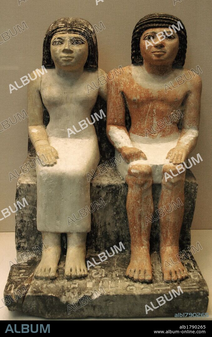 ARTE EGIPCIO. IMPERIO ANTIGUO. DINASTIA V-VI. KAITEP Y SU MUJER HETEPHERES. Esculturas sedentes de piedra caliza policromada fechada hacia el 2300 a. C. Probablemente procedente de Giza. Museo Británico. Londres. Inglaterra. Reino Unido.