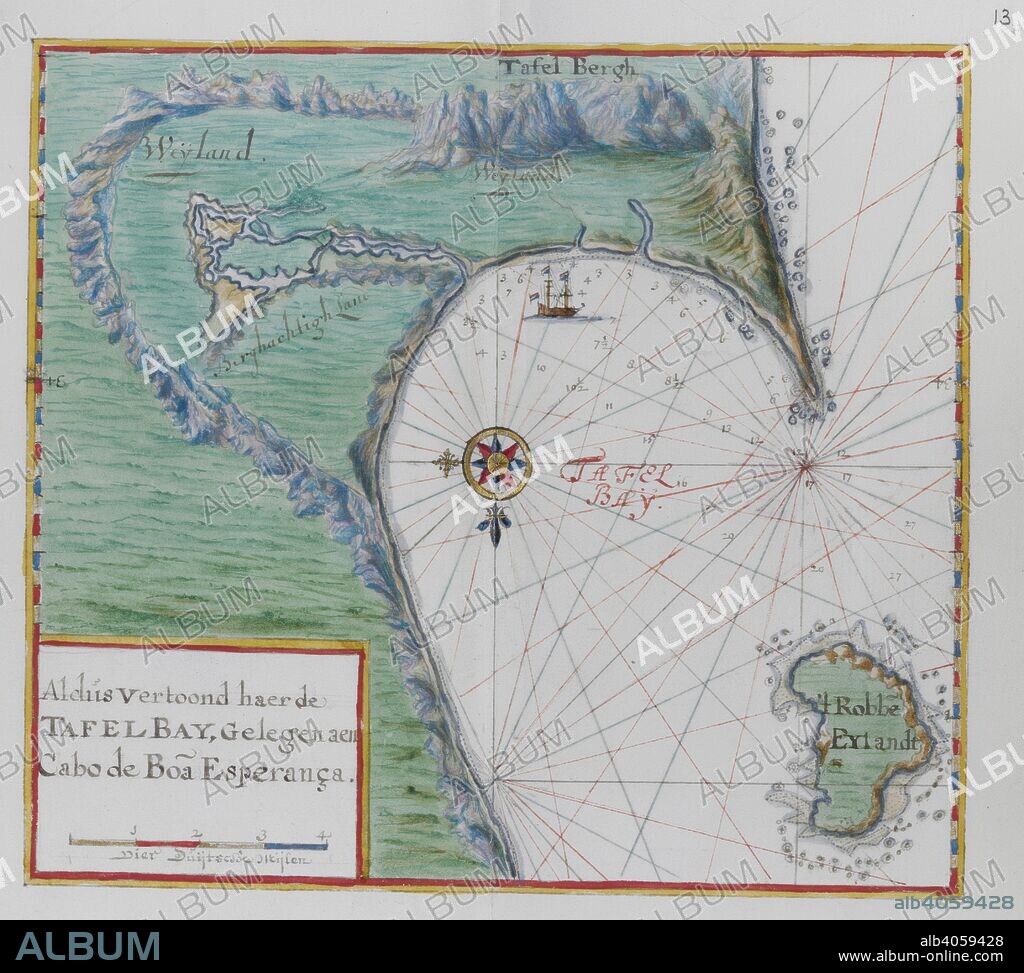 Map of the Cape of Good Hope. Table Bay, South Africa. DUTCH PORTOLANO, containing forty-nine coloured maps and views. 17th century. Source: Add. 34184, f.12.