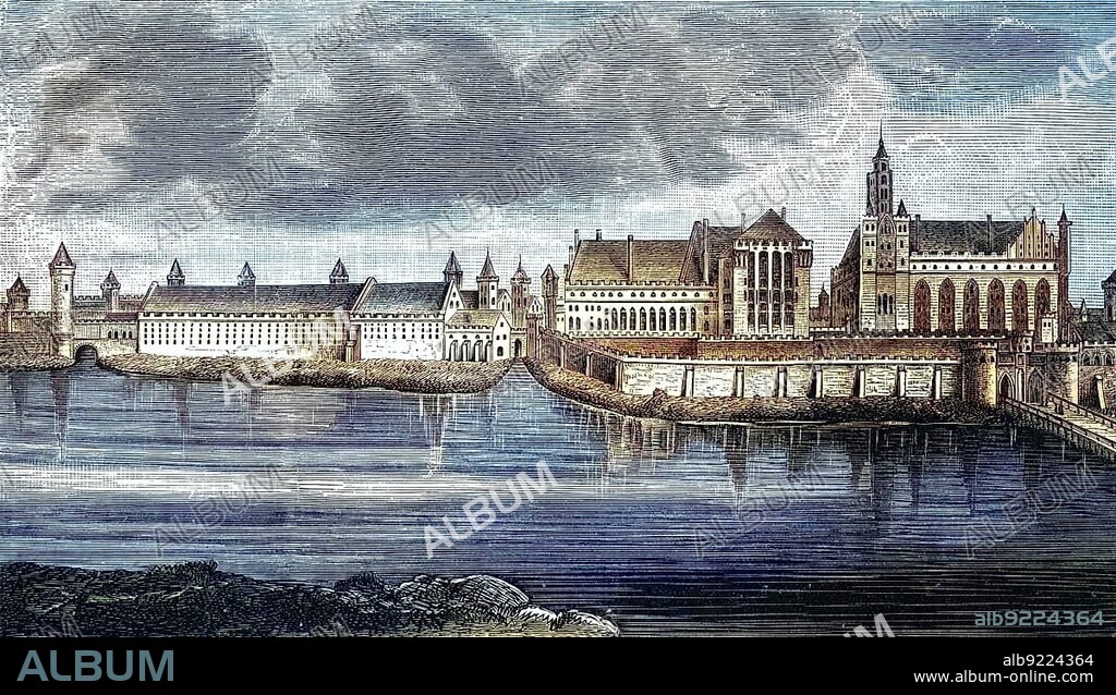 Marienburg Castle, Malbork, Poland, in the 14th century, Order Castle of the Teutonic Order, Historical, digitally restored reproduction from a 19th century original, Europe.