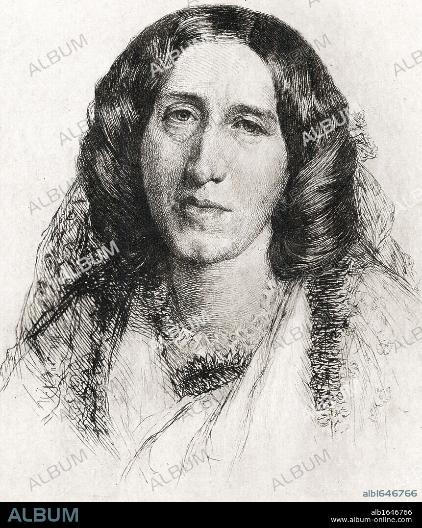 George Eliot - pen name of Mary Ann Evans (1819-1880). English novelist poet and critic. Etching after portrait by Frederick Burton.