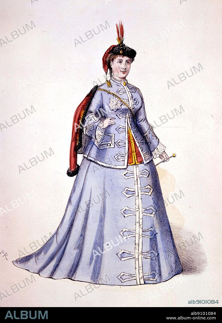 Hortense Schneider in title role of Offenbach's Operetta La Grande Duchesse de Gerolstein. 1867. (The Grand Duchess of Gérolstein) 1867. Book and lyrics by Henri Meilhac and Ludovic Halévy. Shakespeare on the Stage - An illustrated History of Shakespearian performance by Robert Speaight page 187. Jacques Offenbach (1819-1880) was a German-born French composer and cellist, and one of the originators of the operetta form, a precursor of the modern musical comedy.
