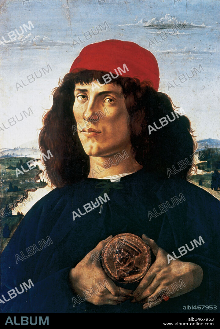 Sandro Botticelli (Alessandro di Mariano di Vanni Filipepi) (1445-1510). Italian painter. "Portrait of a man with a medal of Cosimo the Elder (1475-1476). Uffizi Gallery. Florence. Italy.