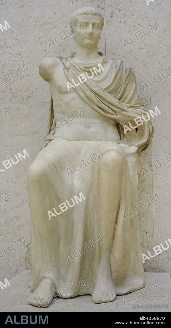 Tiberio (42 a. C. -37). Emperador romano. Dinastía Julio-Claudia. Años 14-19. Estatua de mármol. Paestum (Italia). Museo Arqueológico Nacional. Madrid. España.