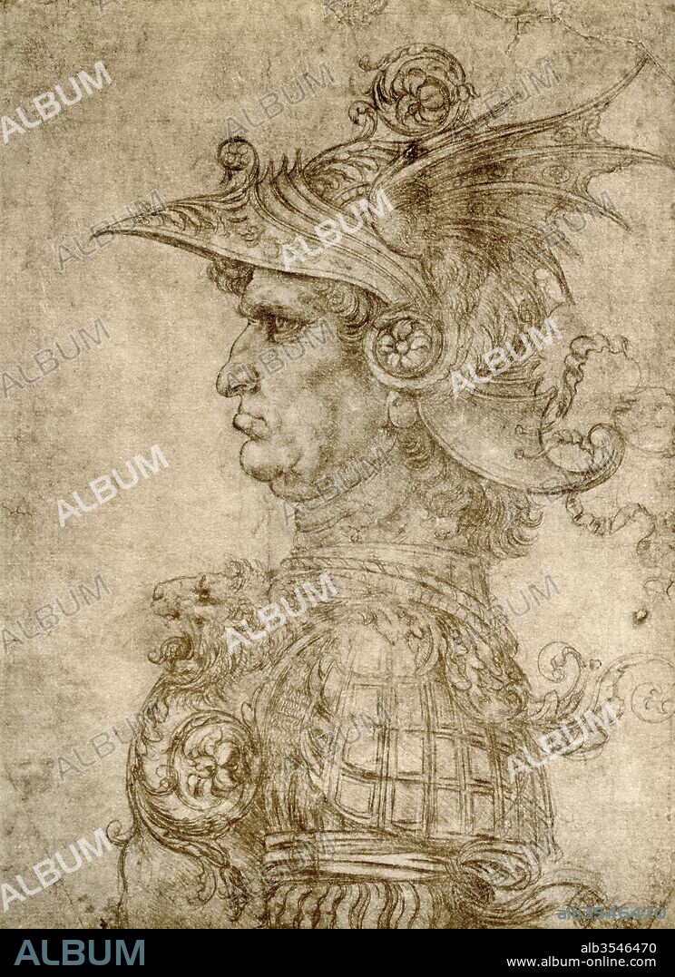 Profile of an ancient Captain, aka Condottiero, The Warlord, circa 1472, after Leonardo da Vinci, 1452-1519, drawing in silverpoint on prepared paper.